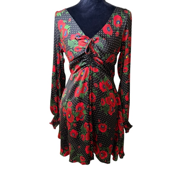 Free People Black and Red Floral Long Sleeve Dress - Picture 3 of 11